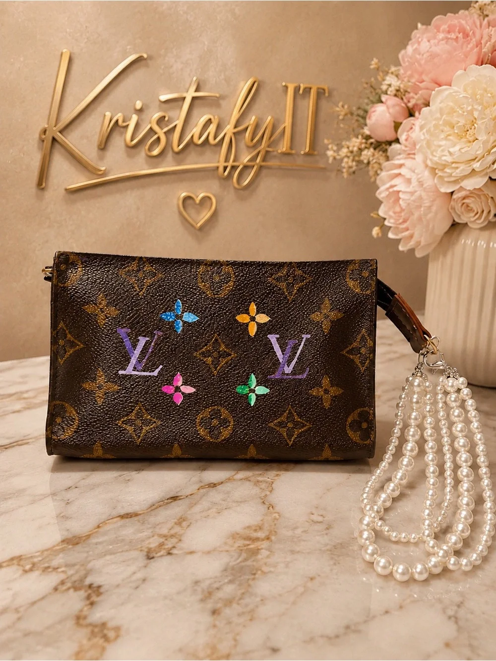 Louis Vuitton Monogram Pochette Rainbow Collection Pearl Wristlet pouch